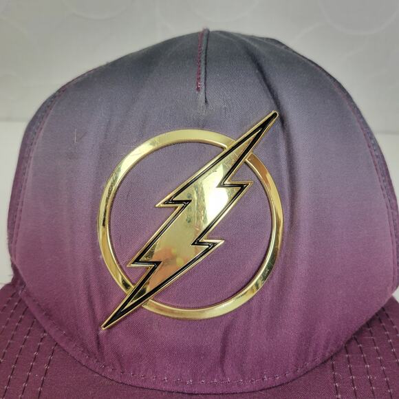 DC Comics Mens/Kids The Flash Logo Superhero Metal Baseball Snap Back Hat Purple - Picture 10 of 12